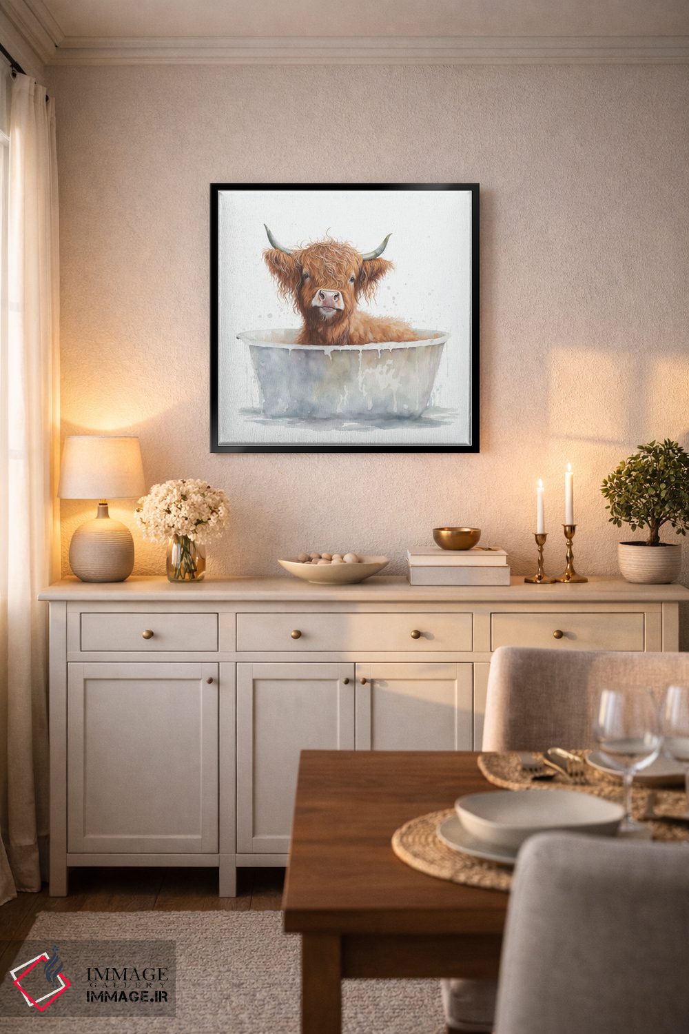 تابلو دکوراتیو شستن گاو هایلند ۱ اثر مایک کیف - D6B