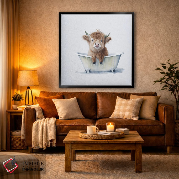 تابلو دکوراتیو شستن گاو هایلند ۳ اثر مایک کیف - D2B