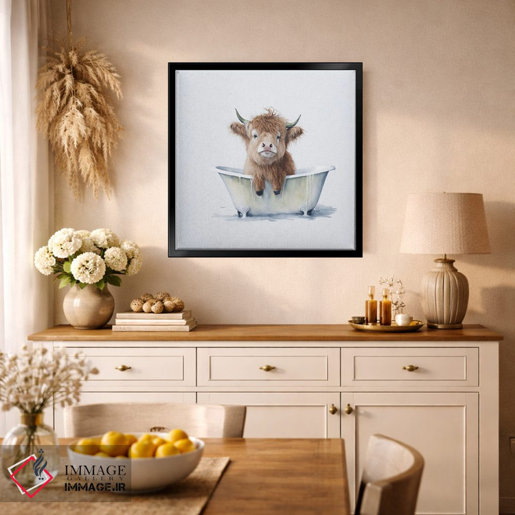 تابلو دکوراتیو شستن گاو هایلند ۳ اثر مایک کیف - D1B