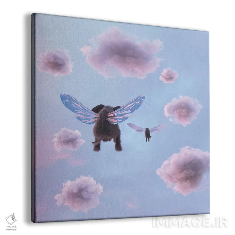 تابلو دکوراتیو فیل و سگ در آسمان پرواز می کنند اثر مایک کیف - نمای پرسپکتیو محصول