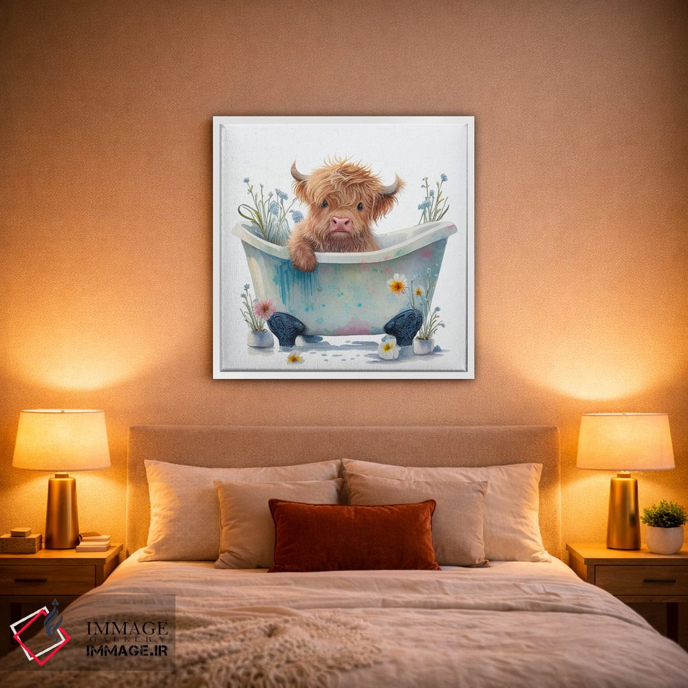 تابلو دکوراتیو شستن گاو هایلند ۲ اثر مایک کیف - D1W
