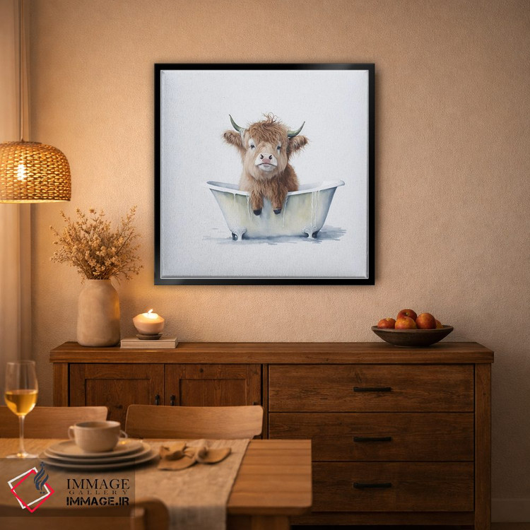 تابلو دکوراتیو شستن گاو هایلند ۳ اثر مایک کیف - D3B