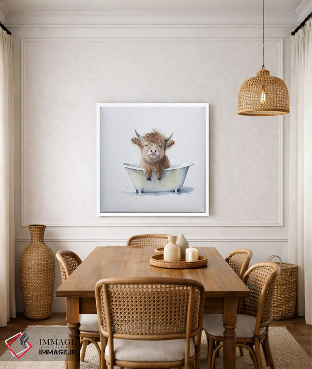 تابلو دکوراتیو شستن گاو هایلند ۳ اثر مایک کیف - D6W