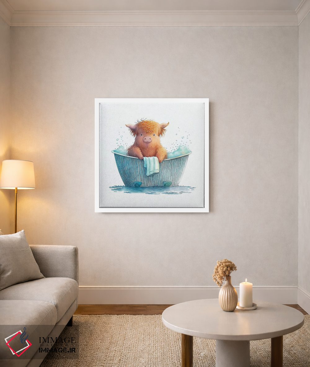 تابلو دکوراتیو شستن گاو کوچک هایلند اثر مایک کیف - D2W