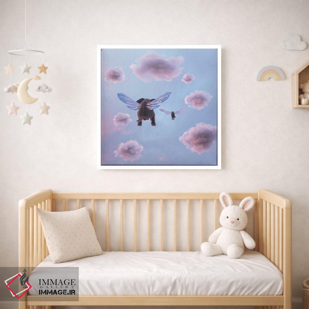 تابلو دکوراتیو فیل و سگ در آسمان پرواز می کنند اثر مایک کیف - D1W