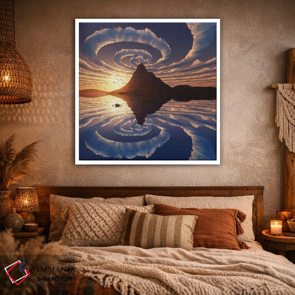 تابلو دکوراتیو ابرهای مارپیچ بر فراز قله کوه اثر مایک کیف - D1W