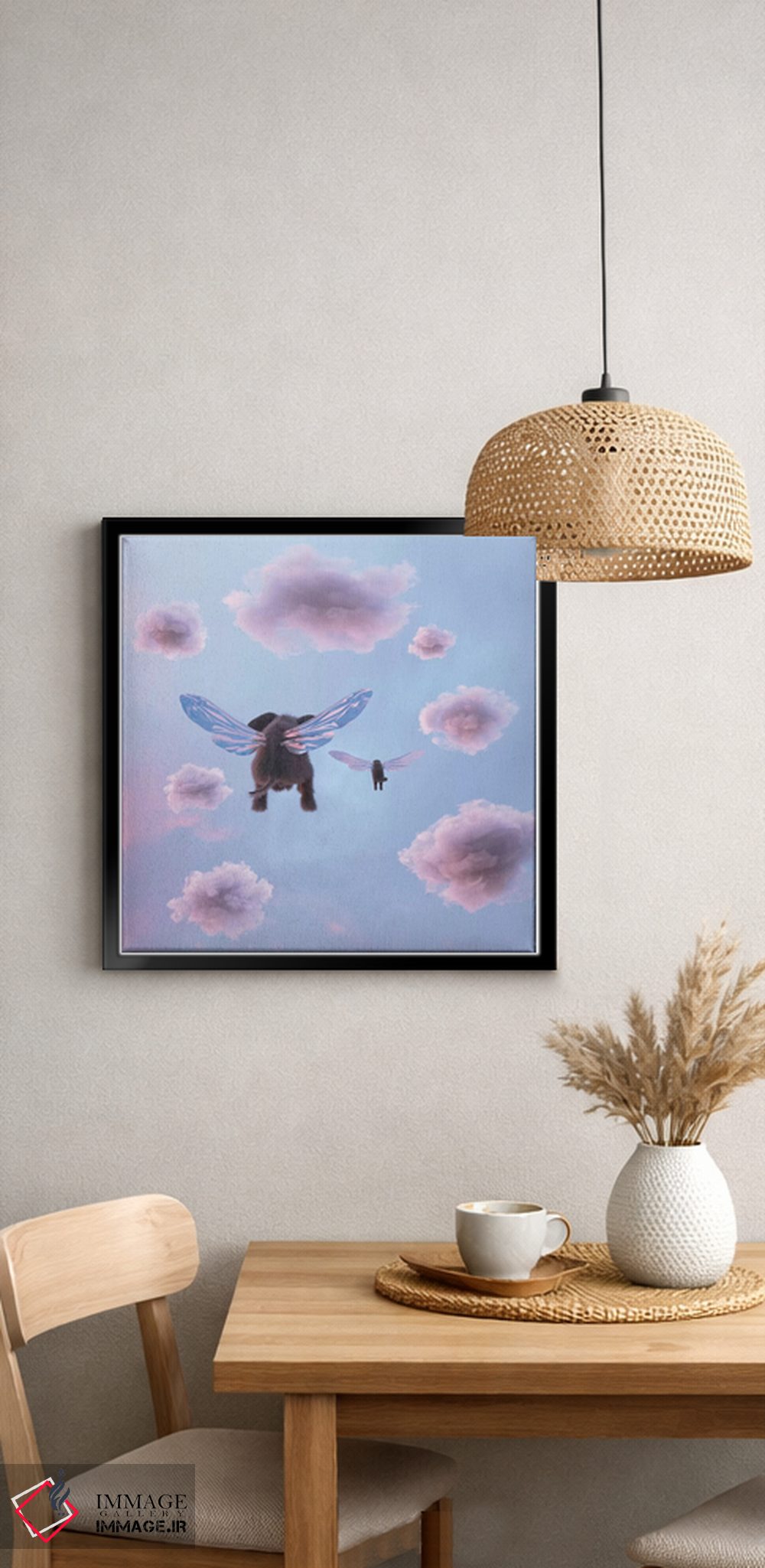 تابلو دکوراتیو فیل و سگ در آسمان پرواز می کنند اثر مایک کیف - D6B