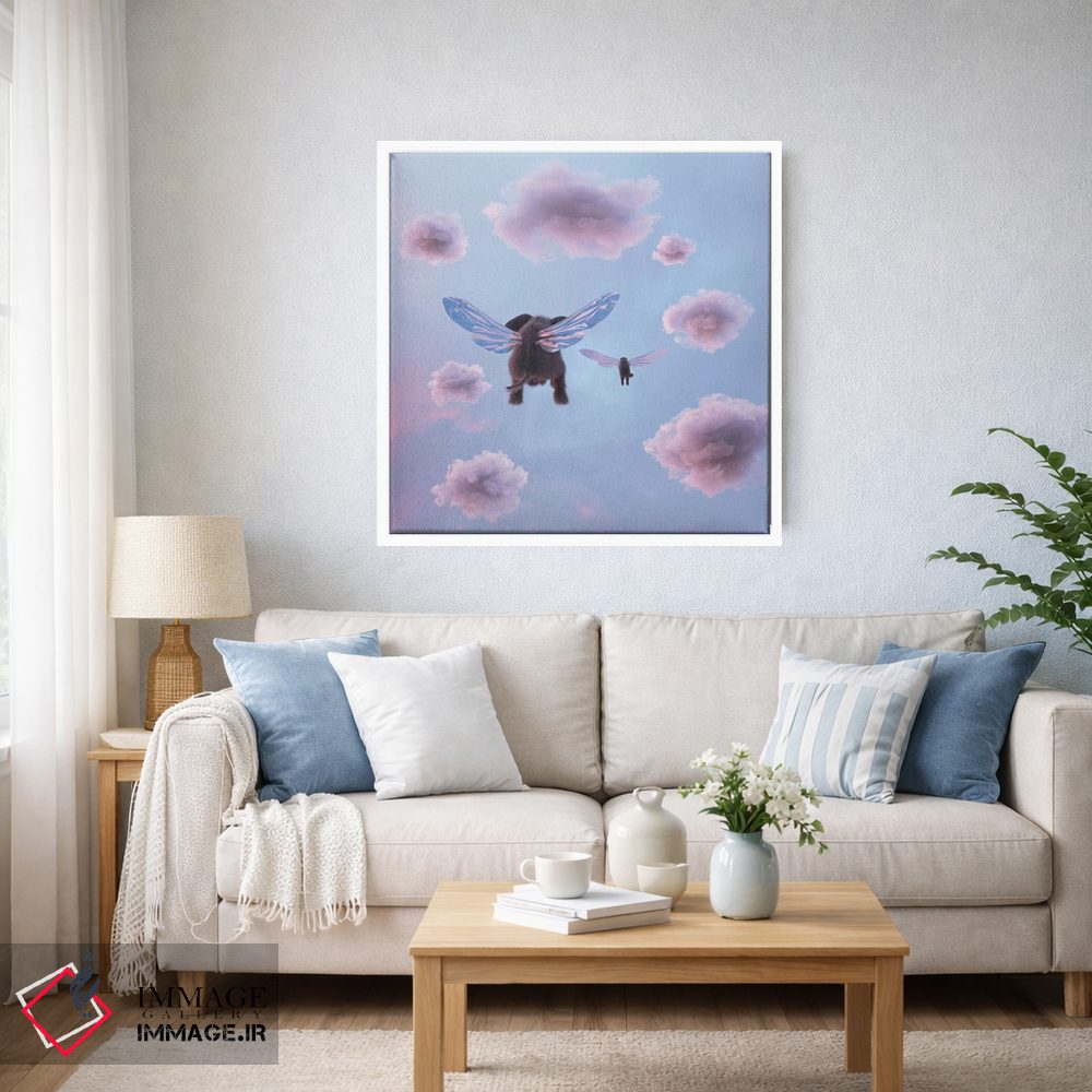 تابلو دکوراتیو فیل و سگ در آسمان پرواز می کنند اثر مایک کیف - D4W