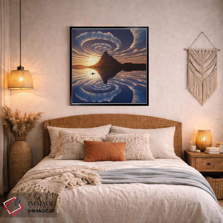 تابلو دکوراتیو ابرهای مارپیچ بر فراز قله کوه اثر مایک کیف - D4B