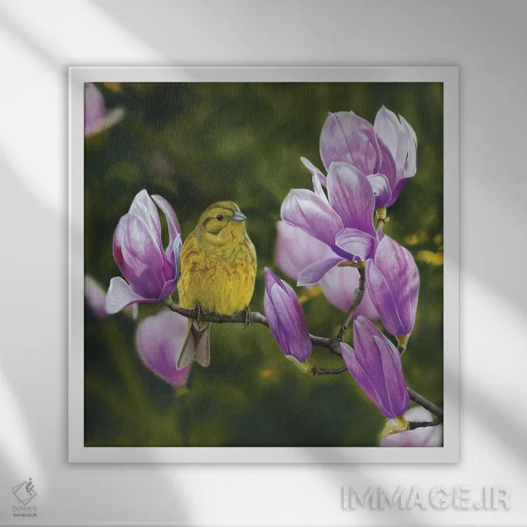 تابلو دکوراتیو زردآواز ۳ اثر میخائیل ودرنیکوف - نمای قابدار سفید