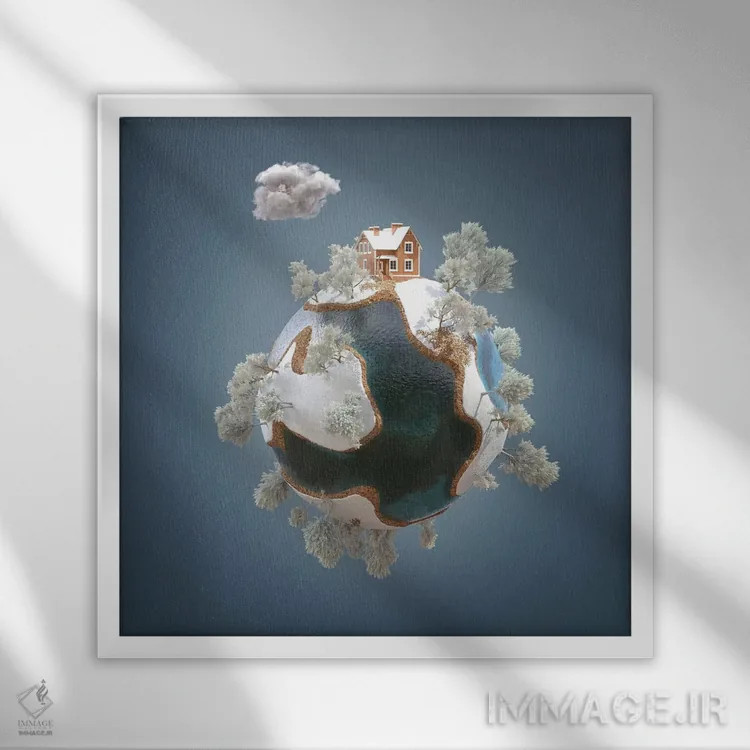تابلو دکوراتیو زمستان در سیاره ای کوچک اثر مایک کیف - نمای قابدار سفید