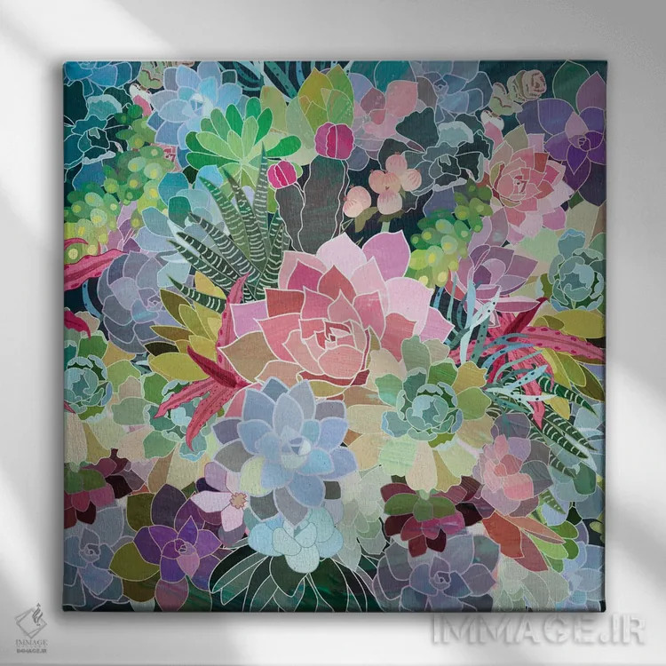 تابلو دکوراتیو گیاهان گوشتی اثر میا چارو - نمای روبهرو روی دیوار