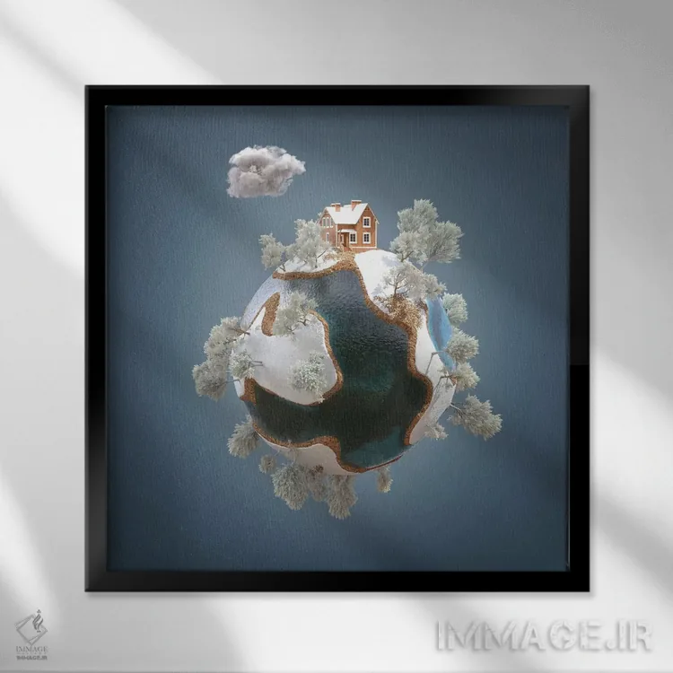 تابلو دکوراتیو زمستان در سیاره ای کوچک اثر مایک کیف - نمای قابدار مشکی