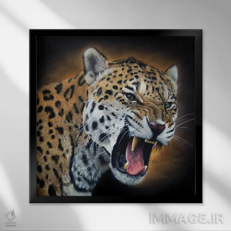 تابلو دکوراتیو پلنگ آمریکایی اثر میخائیل ودرنیکوف - نمای قابدار مشکی