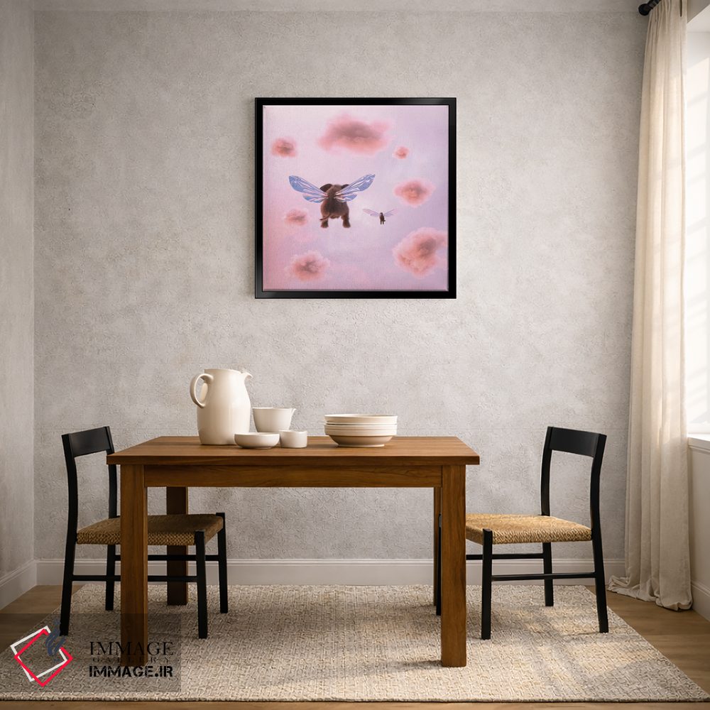 تابلو دکوراتیو فیل و سگ در میان ابرها پرواز می کنند اثر مایک کیف - D3B