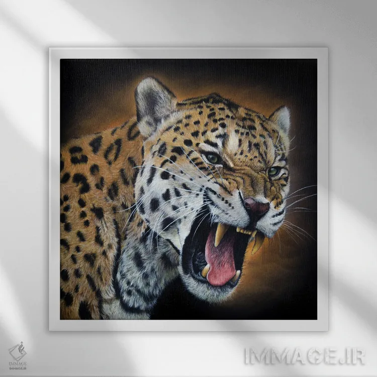 تابلو دکوراتیو پلنگ آمریکایی اثر میخائیل ودرنیکوف - نمای قابدار سفید