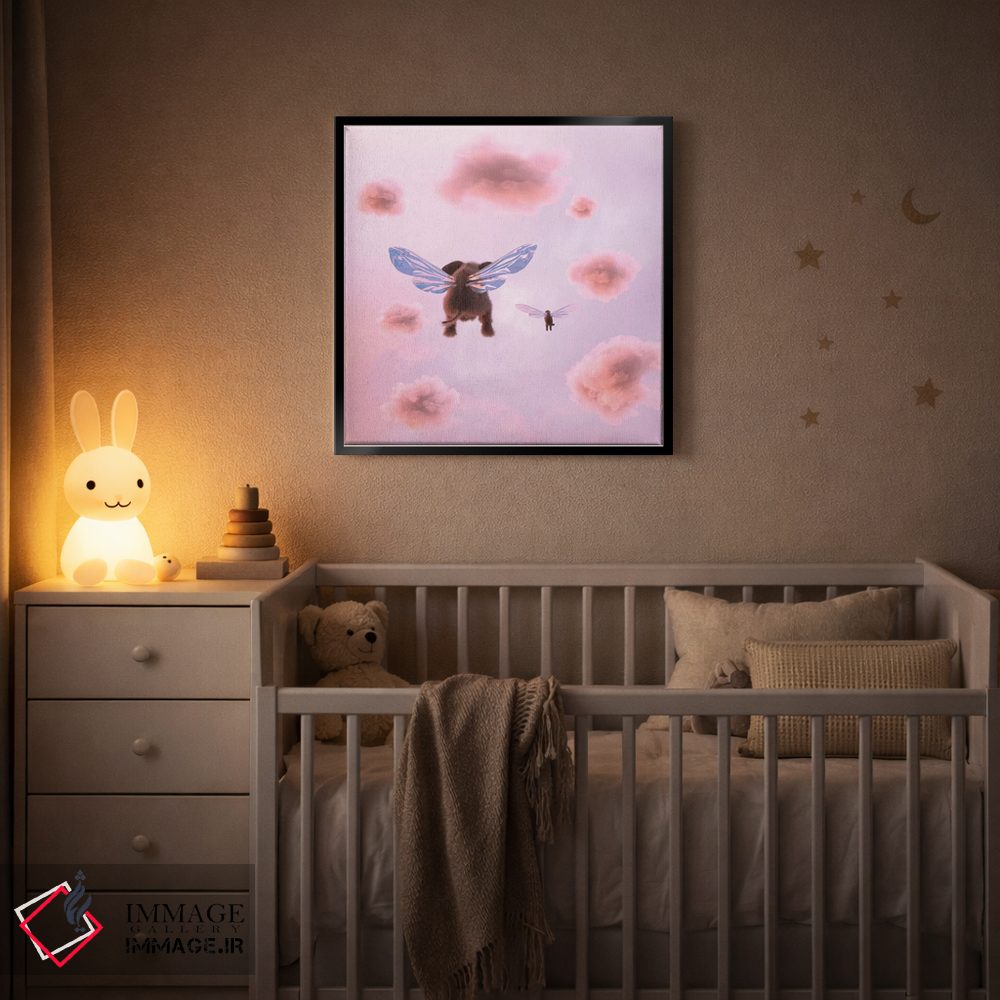 تابلو دکوراتیو فیل و سگ در میان ابرها پرواز می کنند اثر مایک کیف - D4B