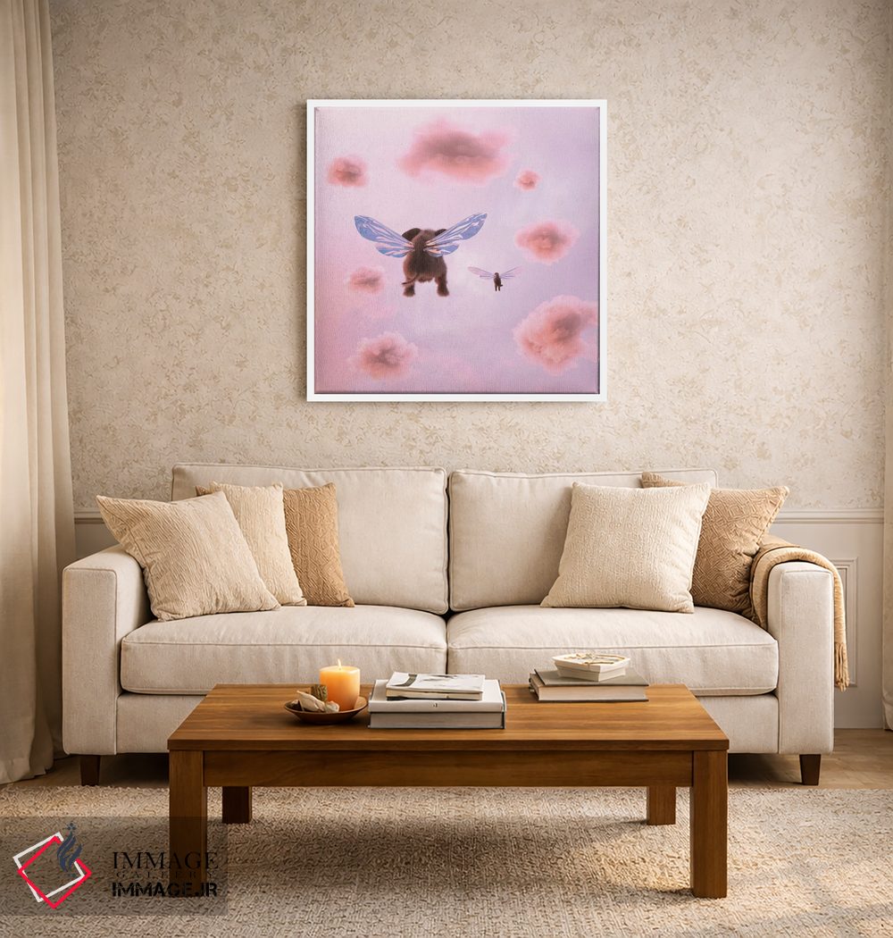 تابلو دکوراتیو فیل و سگ در میان ابرها پرواز می کنند اثر مایک کیف - D5W