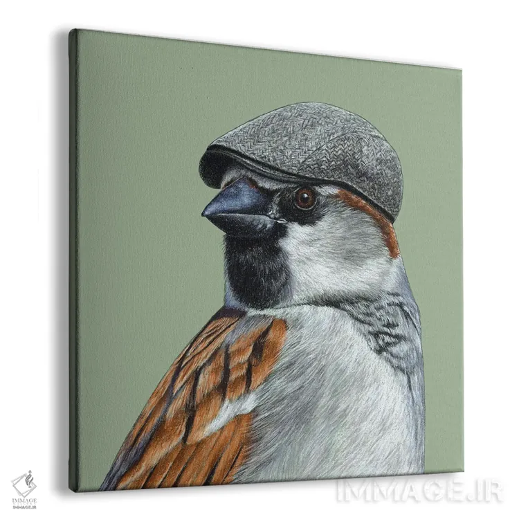 تابلو دکوراتیو گنجشک خانگی ۲ اثر میخائیل ودرنیکوف - نمای پرسپکتیو محصول