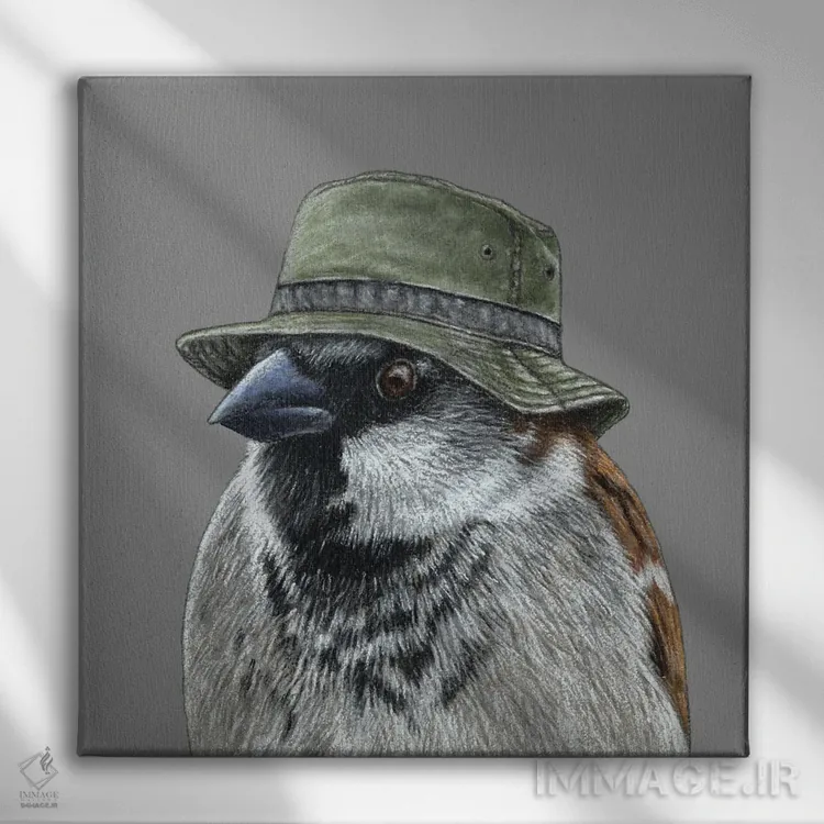 تابلو دکوراتیو گنجشک درختی ۵ اثر میخائیل ودرنیکوف - نمای روبهرو روی دیوار