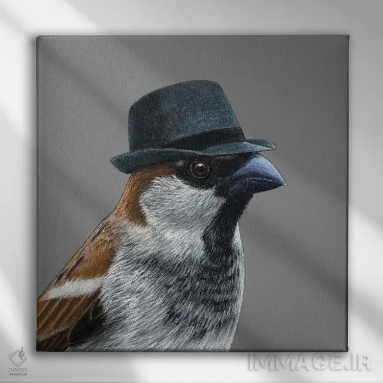 تابلو دکوراتیو گنجشک درختی ۶ اثر میخائیل ودرنیکوف - نمای روبهرو روی دیوار