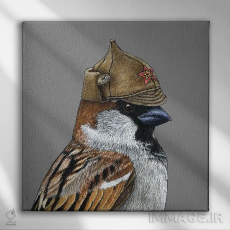 تابلو دکوراتیو گنجشک درختی ۱۱ اثر میخائیل ودرنیکوف - نمای روبهرو روی دیوار