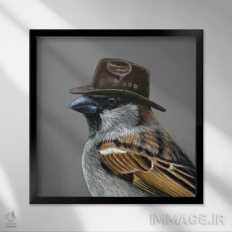 تابلو دکوراتیو گنجشک درختی ۸ اثر میخائیل ودرنیکوف - نمای قابدار مشکی