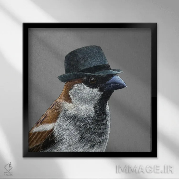 تابلو دکوراتیو گنجشک درختی ۶ اثر میخائیل ودرنیکوف - نمای قابدار مشکی