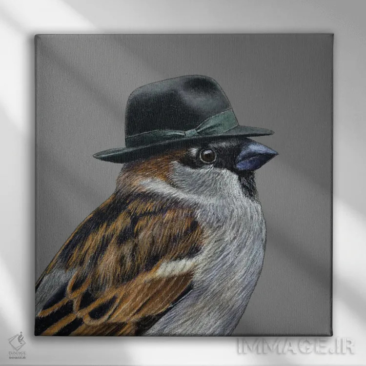 تابلو دکوراتیو گنجشک درختی ۴ اثر میخائیل ودرنیکوف - نمای روبهرو روی دیوار