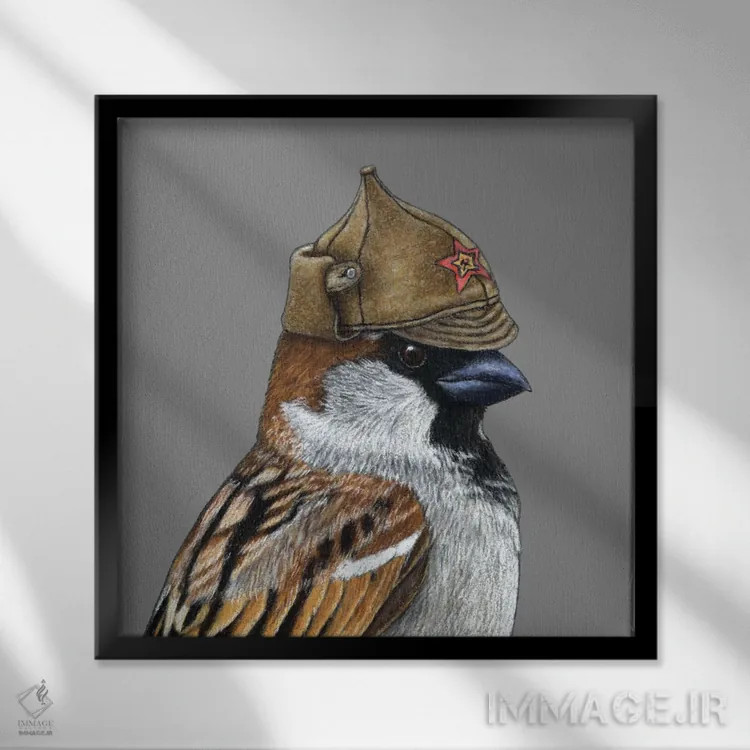 تابلو دکوراتیو گنجشک درختی ۱۱ اثر میخائیل ودرنیکوف - نمای قابدار مشکی