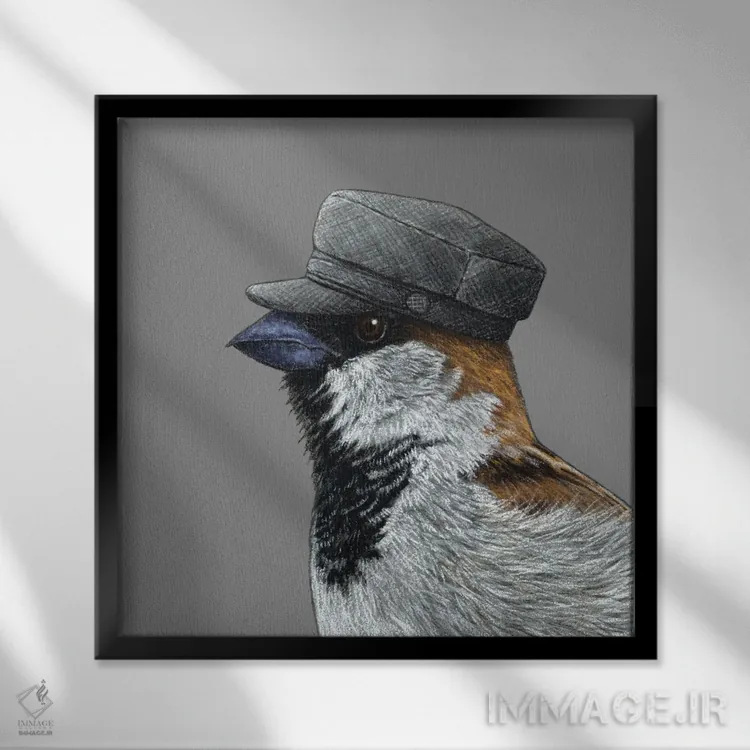 تابلو دکوراتیو گنجشک درختی ۱۰ اثر میخائیل ودرنیکوف - نمای قابدار مشکی