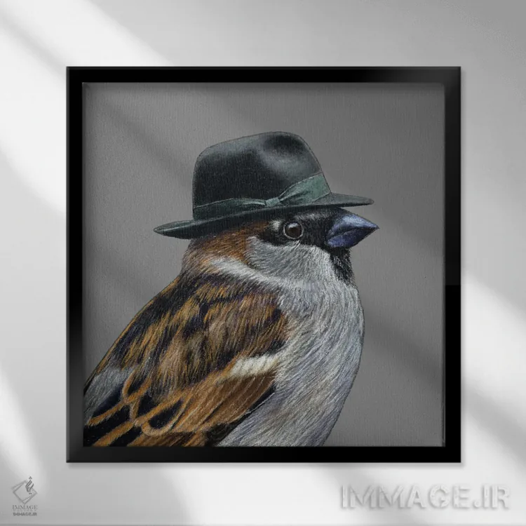 تابلو دکوراتیو گنجشک درختی ۴ اثر میخائیل ودرنیکوف - نمای قابدار مشکی