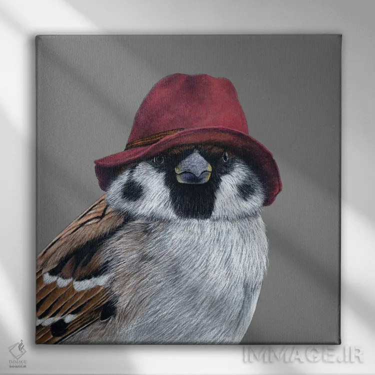 تابلو دکوراتیو گنجشک درختی ۱۲ اثر میخائیل ودرنیکوف - نمای روبهرو روی دیوار