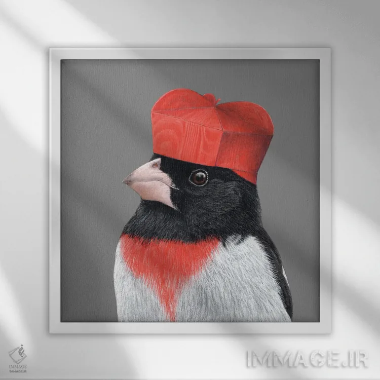 تابلو دکوراتیو گروس بیک سینه گل سرخی ۲ اثر میخائیل ودرنیکوف - نمای قابدار سفید