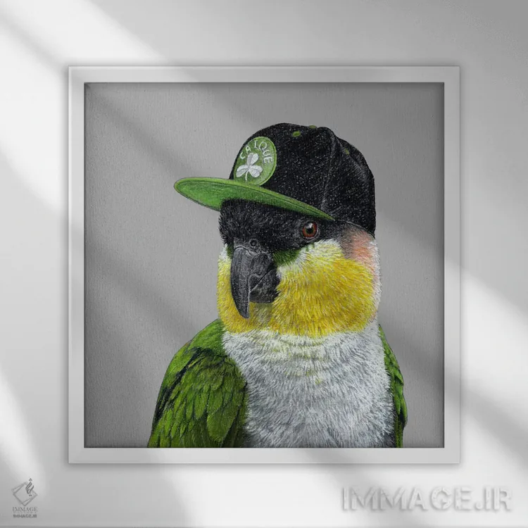 تابلو دکوراتیو "طوطی سرسیاه" اثر میخائیل ودرنیکوف - نمای قابدار سفید