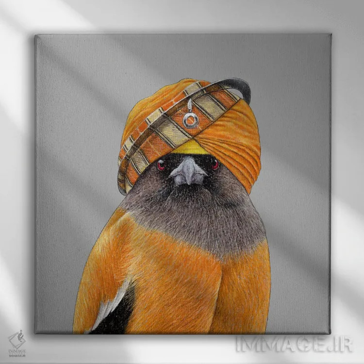 تابلو دکوراتیو "کلاغ درختی سرخ ۲" اثر میخائیل ودرنیکوف - نمای روبهرو روی دیوار