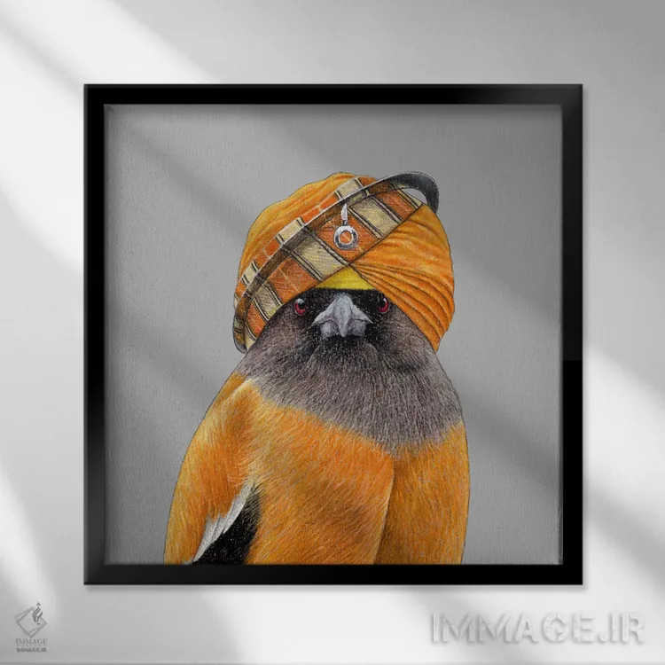 تابلو دکوراتیو "کلاغ درختی سرخ ۲" اثر میخائیل ودرنیکوف - نمای قابدار مشکی