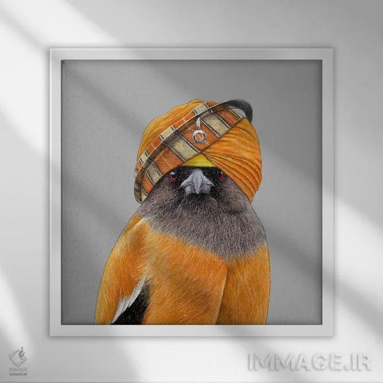 تابلو دکوراتیو "کلاغ درختی سرخ ۲" اثر میخائیل ودرنیکوف - نمای قابدار سفید