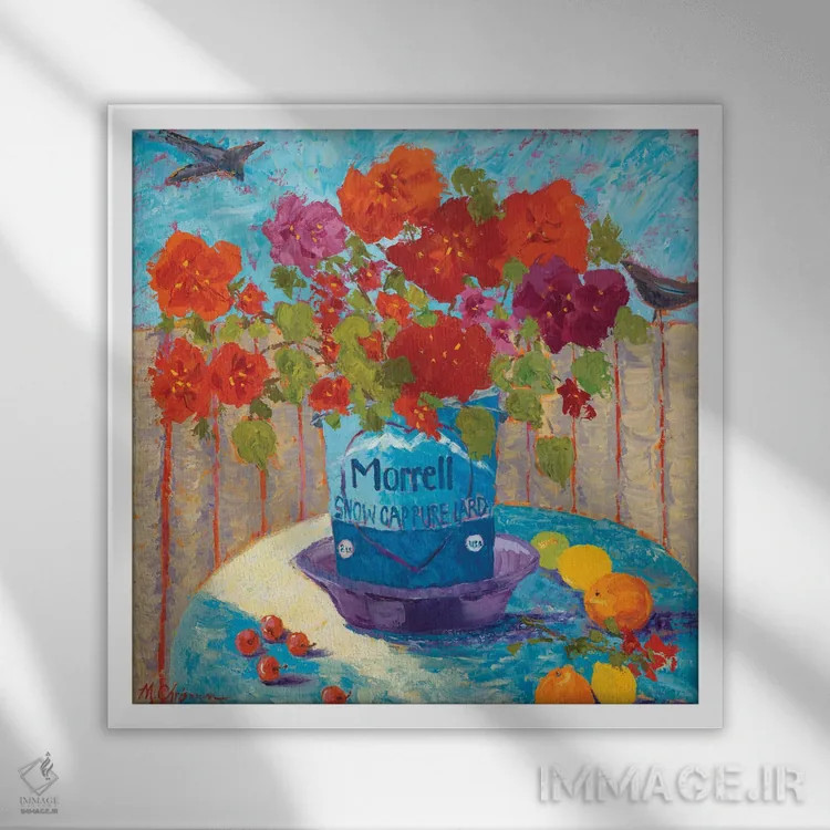 تابلو دکوراتیو حصار کویوته و قوطی کهنه چربی اثر میشل کریسمن - نمای قابدار سفید