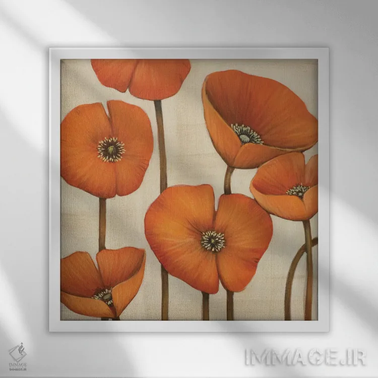 تابلو دکوراتیو دسته گل نارنجی اثر ماژا - نمای قابدار سفید