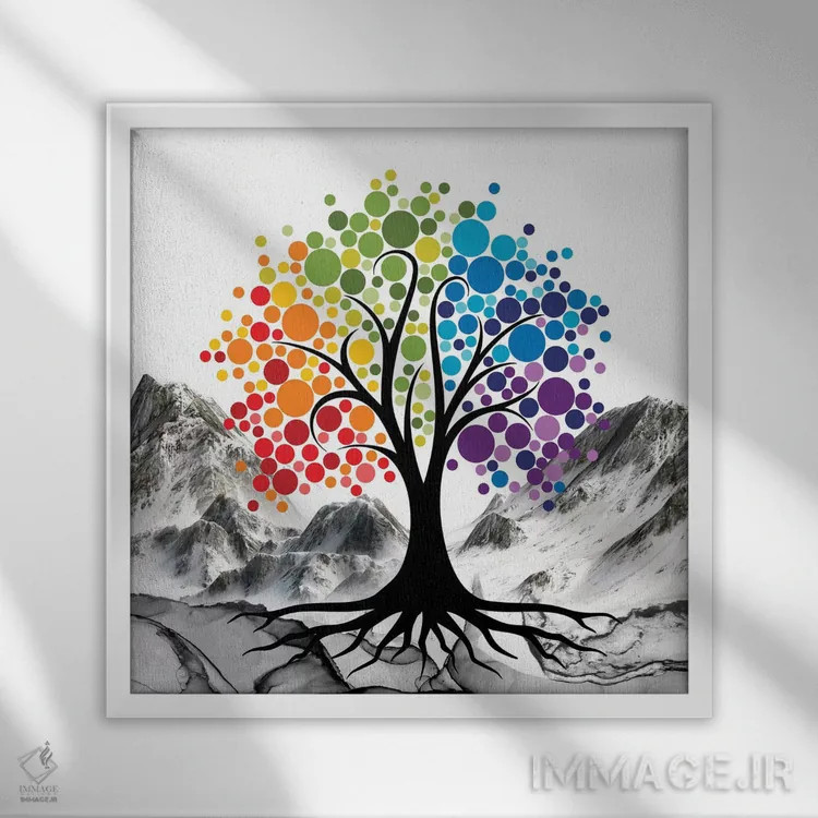 تابلو دکوراتیو "درخت رنگی" اثر مارک اشکنازی - نمای قابدار سفید