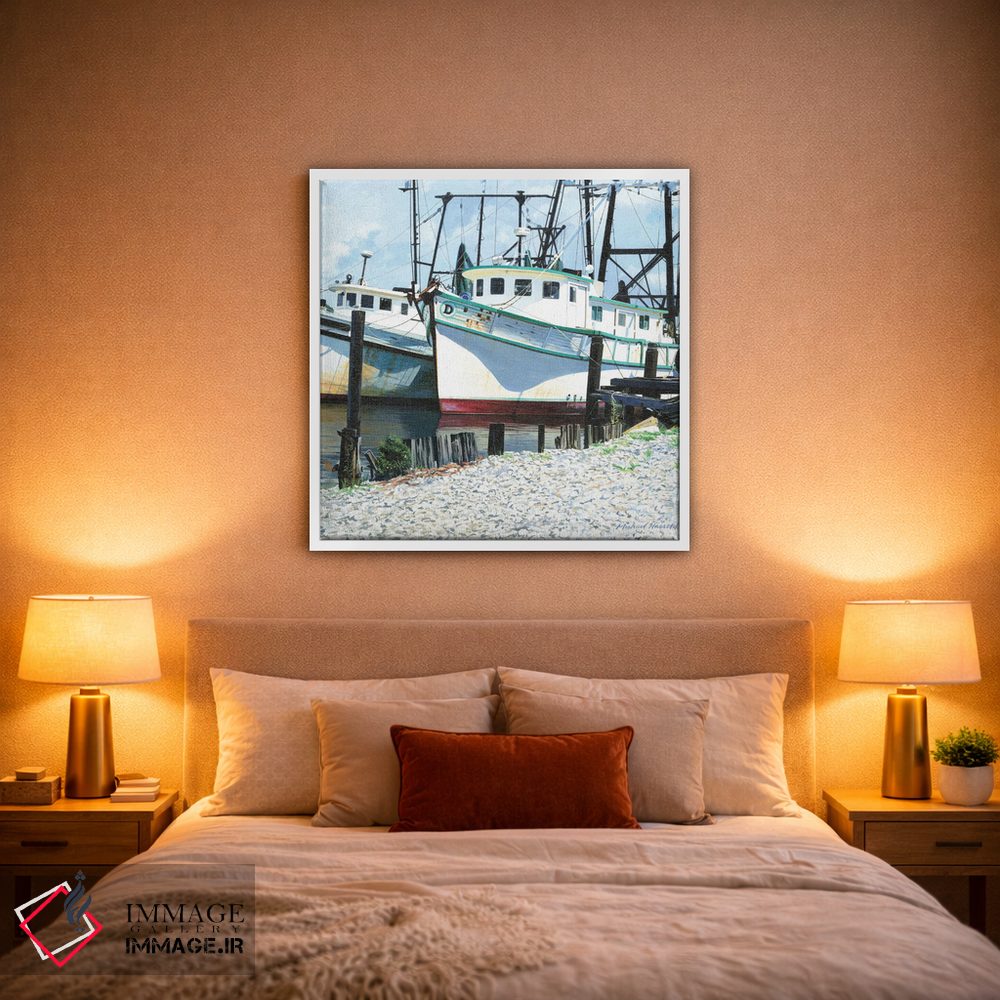 تابلو دکوراتیو قایق های میگو لنگر انداخته اثر مایکل جی. هارل - D1W