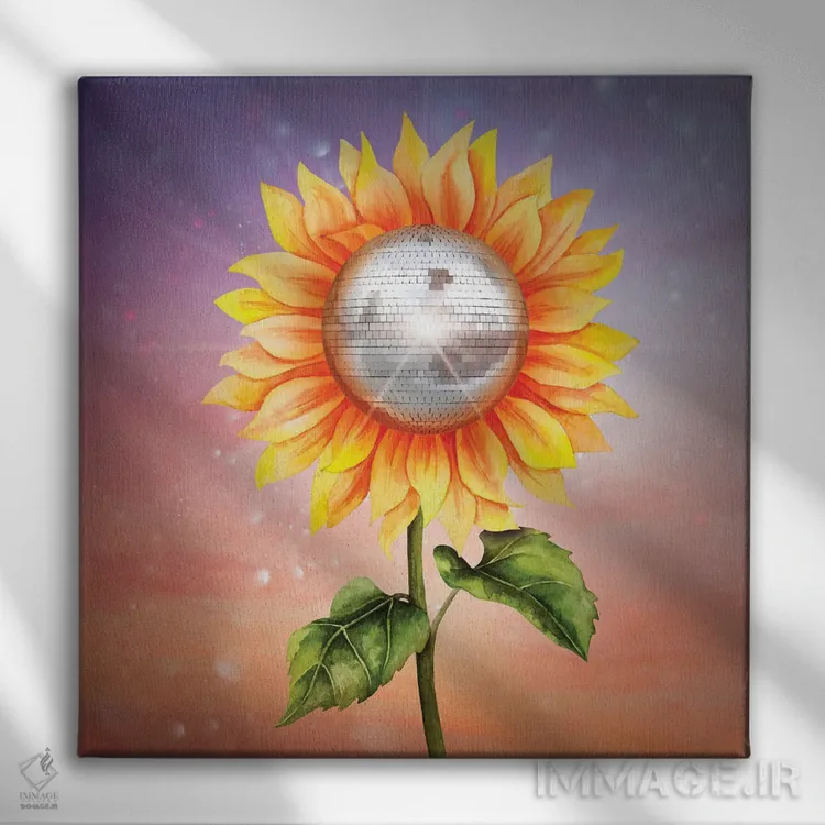 تابلو دکوراتیو "توپ دیسکوی آفتابگردان" اثر مارک اشکنازی - نمای روبهرو روی دیوار