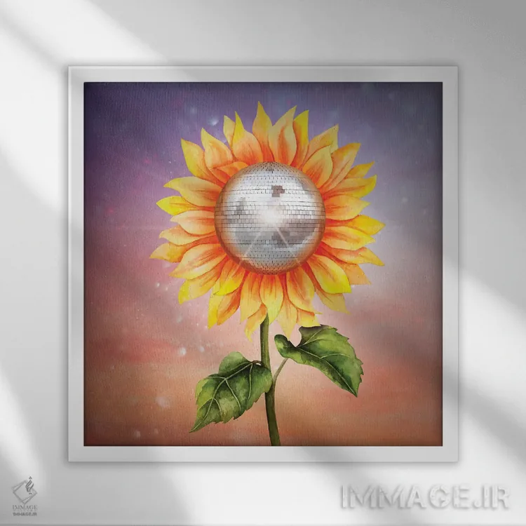 تابلو دکوراتیو "توپ دیسکوی آفتابگردان" اثر مارک اشکنازی - نمای قابدار سفید