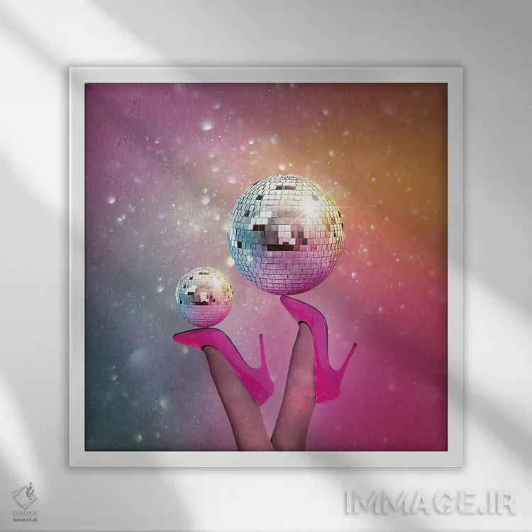 تابلو دکوراتیو "توپ دیسکوی صورتی مهمانی" اثر مارک اشکنازی - نمای قابدار سفید