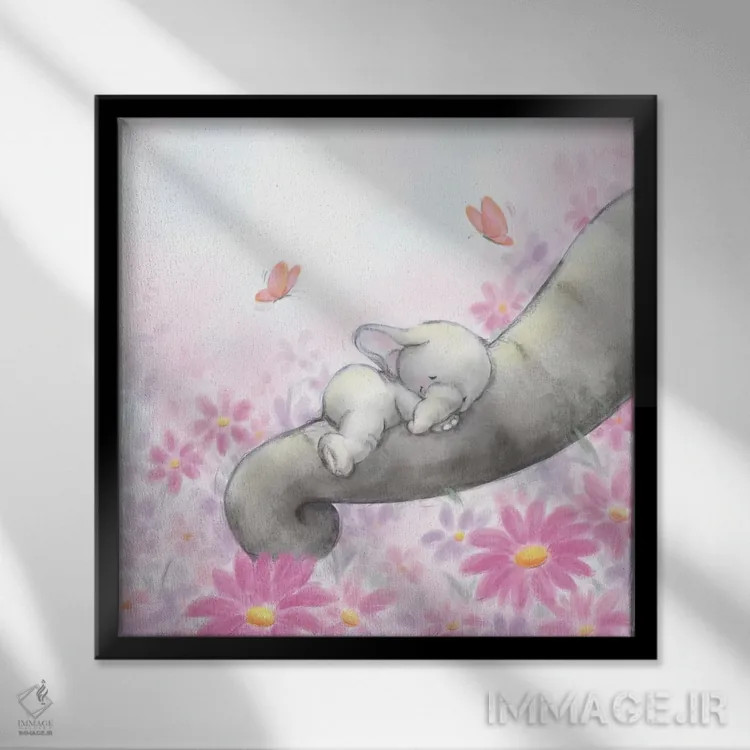 تابلو دکوراتیو "فیل کوچولو در حال خواب" اثر ماکیکو - نمای قابدار مشکی