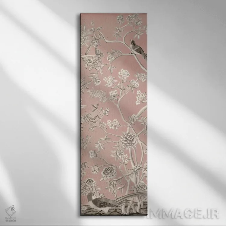 تابلو دکوراتیو چینوزری صورتی یک اثر نائومی مک کاویت - نمای روبهرو روی دیوار