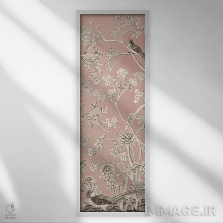 تابلو دکوراتیو چینوزری صورتی یک اثر نائومی مک کاویت - نمای قابدار سفید