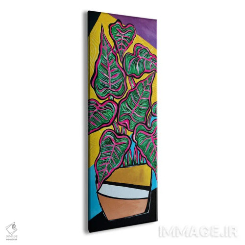 تابلو دکوراتیو گیاه گلدانی با پس زمینه رترو اثر نیکولتا پینتس - نمای پرسپکتیو محصول