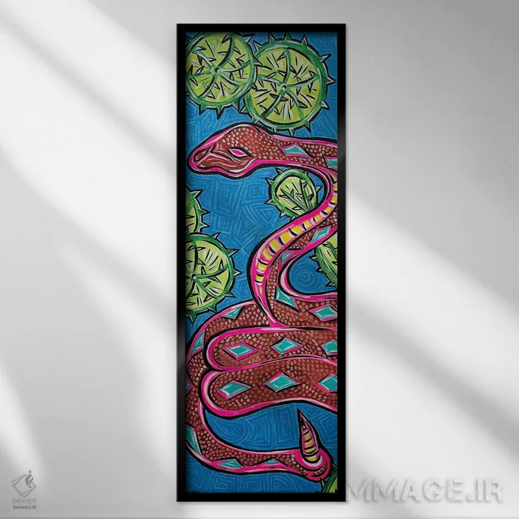 تابلو دکوراتیو آبی مار زنگی اثر نیکولتا پینتس - نمای قابدار مشکی